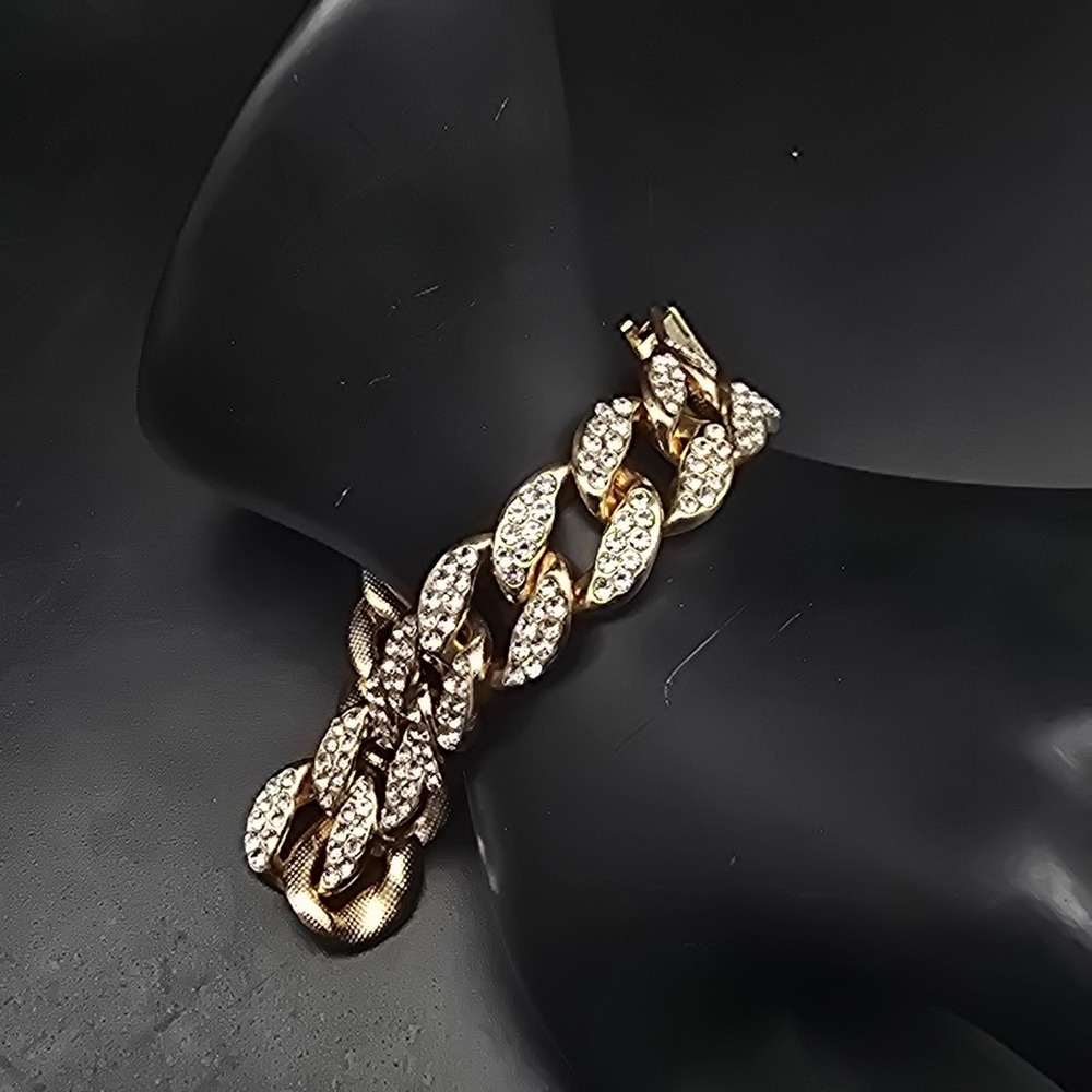Men's Rhinestone Link Bracelet Gold Tone Glam Fashion Jewelry